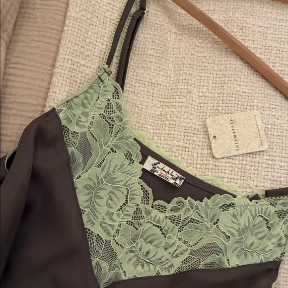 Free People Intimately Taupe/Brown and Green Lace slip dress - Picture 3 of 10